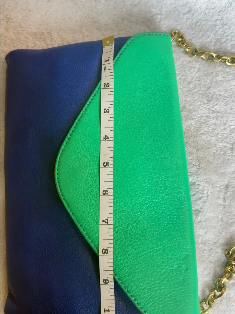 J.Crew Invitation Pebbled Leather Colorblock Envelope Clutch Chain Bag Blue Gree